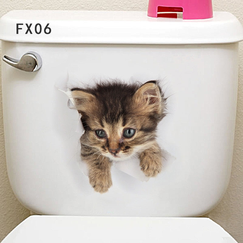 3d Hole Cat Dog Animal Toilet Kitten and Puppy's Stickers