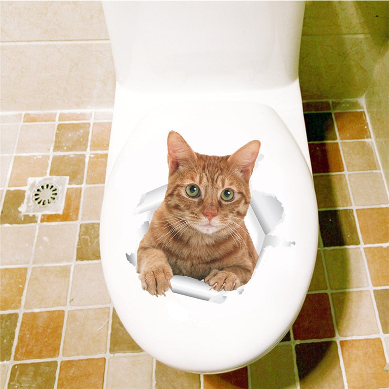 3d Hole Cat Dog Animal Toilet Kitten and Puppy's Stickers