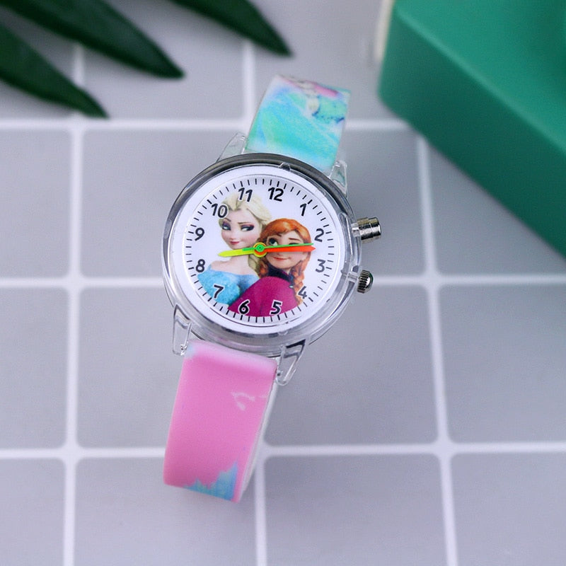 Cartoon Flash Light Girls Watches with Bracelet Silicone Strap