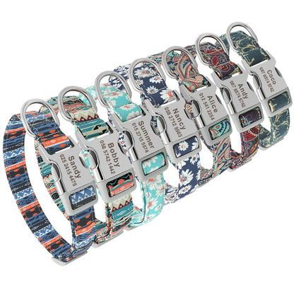 Personalized Dog Accessories Collar Nylon Printed Pet Puppy Collar Dog ID Collars Free Engraved ID for Small Medium Large Dogs - Hiccupzz