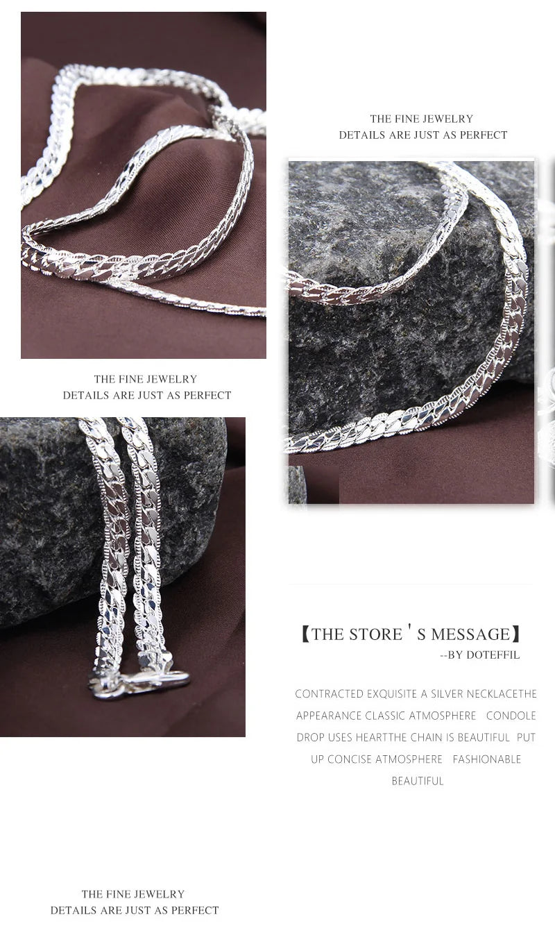 925 Sterling Silver Chain Necklace & Bracelet - 6mm Side Chain, 8-24 Inch, Fashion Jewelry