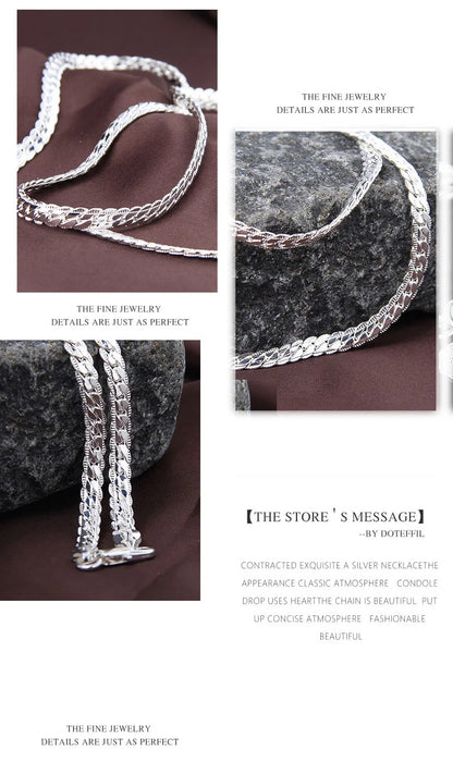 925 Sterling Silver Chain Necklace & Bracelet - 6mm Side Chain, 8-24 Inch, Fashion Jewelry