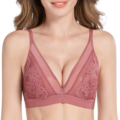 FallSweet Sexy Wireless Bras for Women Ultra Thin Lace Bralette Deep V Plunge Bra - Hiccupzz