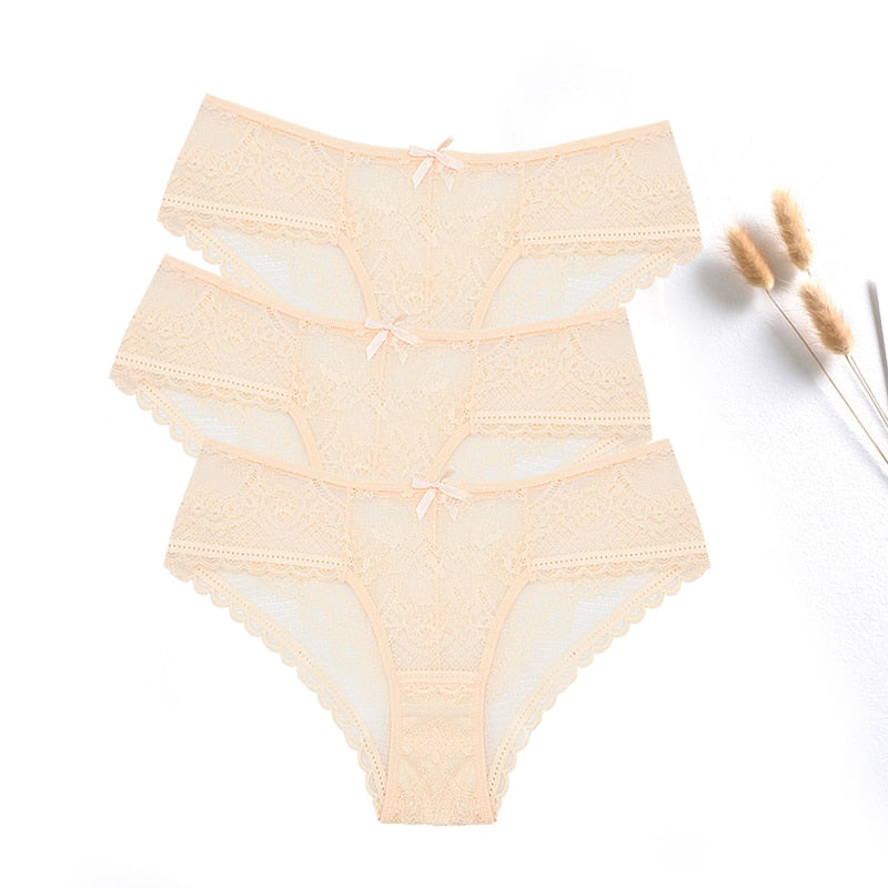 FallSweet  3 pcs / lot  ! Women Panties Sexy Lace Underwear Set  Plus Size Briefs Transparent Lingerie Femme