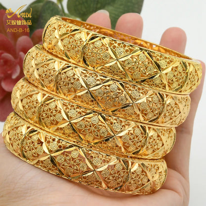 Women Charm Bracelet Bangle, 24K Gold Color Jewelry, Dubai Flower Bangle Brand, African Designer Ethiopian Hawaiian Jewelry - Hiccupzz