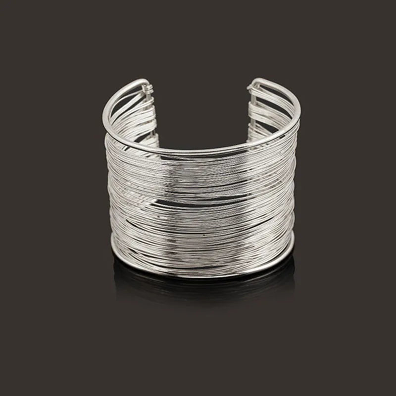 Punk Multilayer Metal Wire String Bracelets for Women, Vintage Exaggerated Gold Color Wide Open Cuff Bangles Jewelry - Hiccupzz