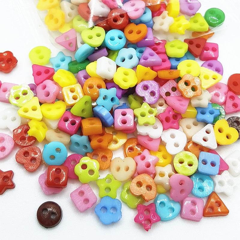 100/300pcs/lot Assorted Colors Shapes Tiny 6MM Resin Button 2 Holes Sewing Craft