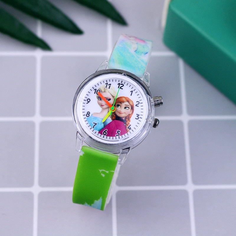 Cartoon Flash Light Girls Watches with Bracelet Silicone Strap