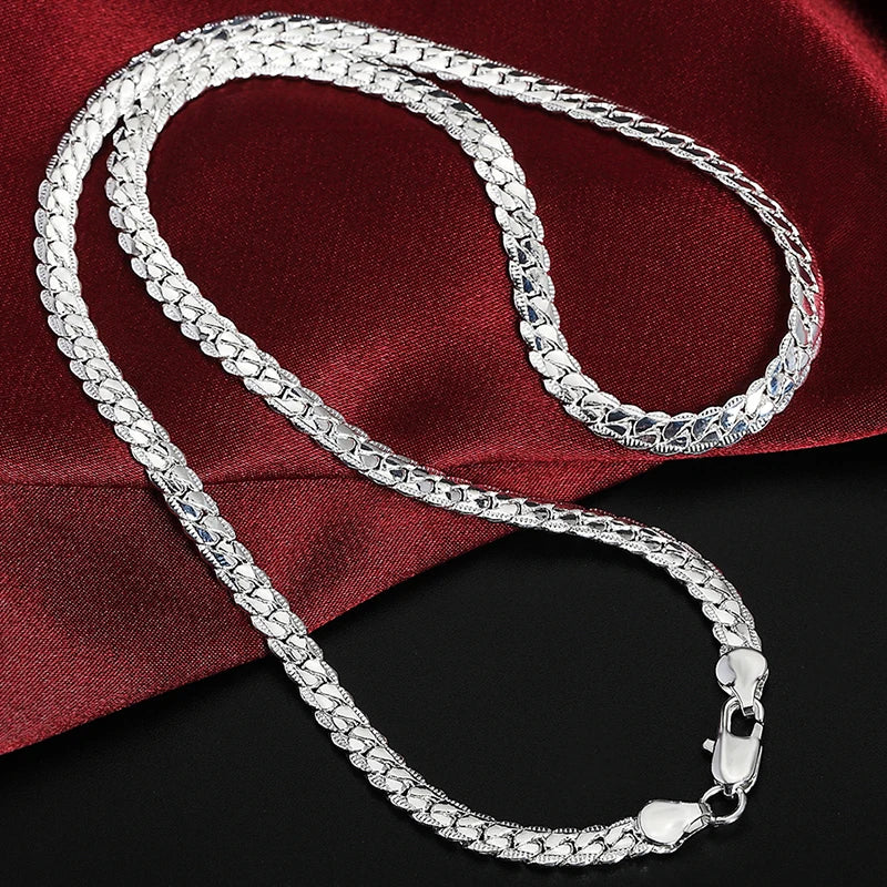 925 Sterling Silver Chain Necklace & Bracelet - 6mm Side Chain, 8-24 Inch, Fashion Jewelry