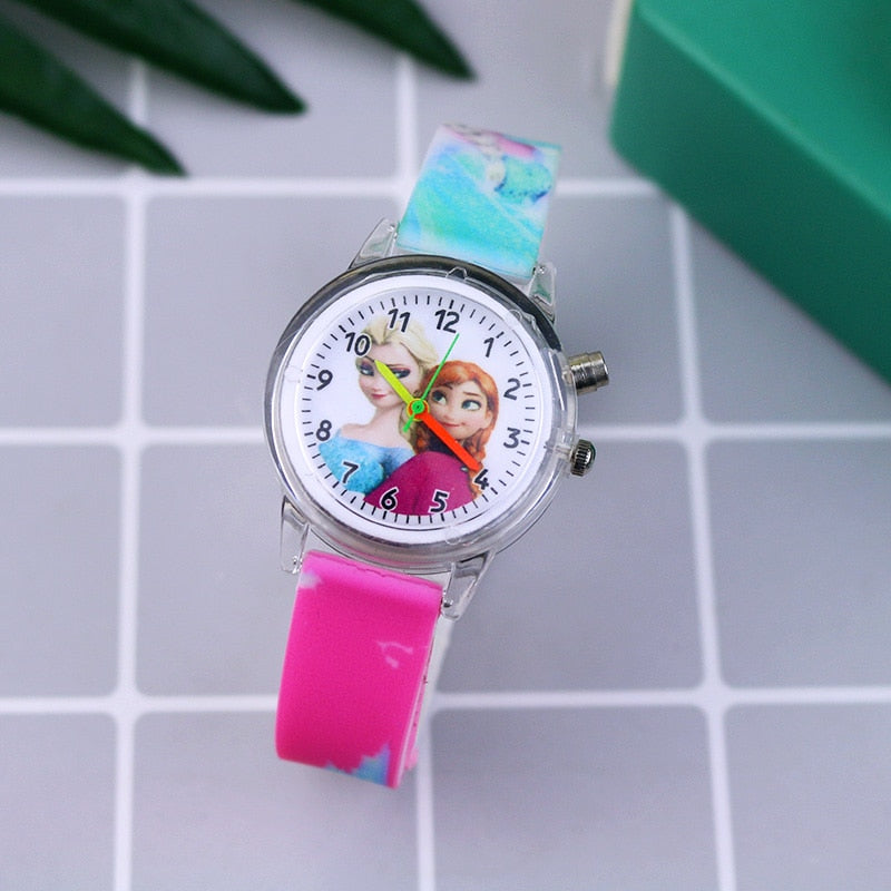 Cartoon Flash Light Girls Watches with Bracelet Silicone Strap