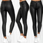 Women's High Waist PU Leather Pencil Pants – Elastic, Skinny - Hiccupzz