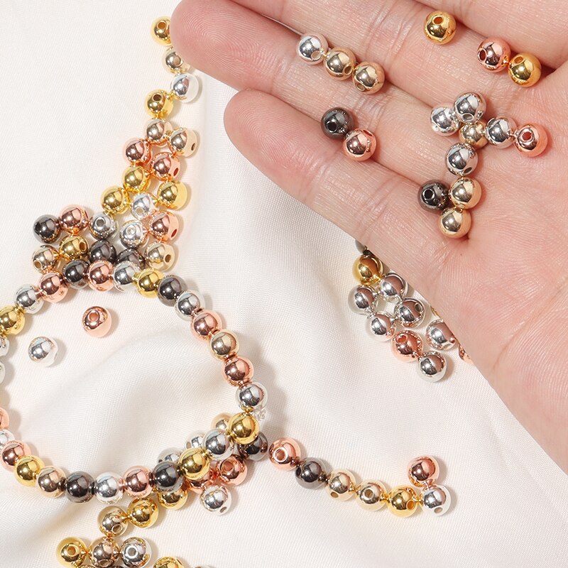 50-500pcs Gold color CCB Ball Beads Round Loose Bead For Making DIY Bracelet Necklace Wedding Jewelry