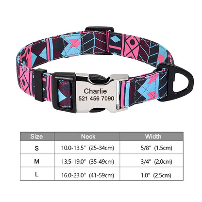 Personalized Dog Accessories Collar Nylon Printed Pet Puppy Collar Dog ID Collars Free Engraved ID for Small Medium Large Dogs - Hiccupzz