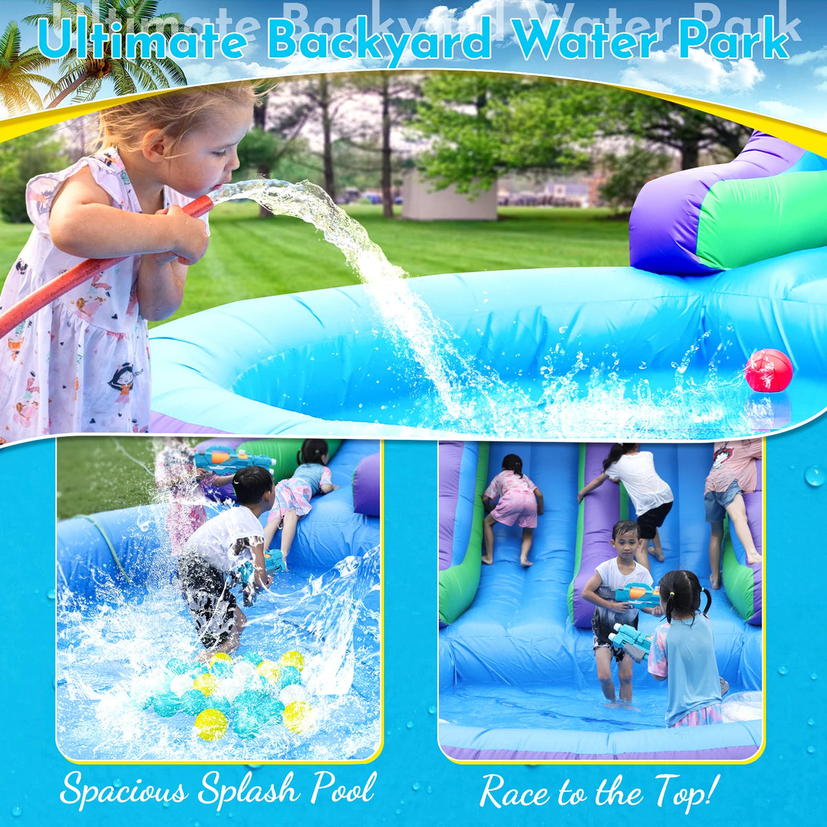 Commercial PVC Double Lane Inflatable Water Slide Adult Kids Outdoor Backyard Rental Inflatable Slide with Pool and Climb,Blower