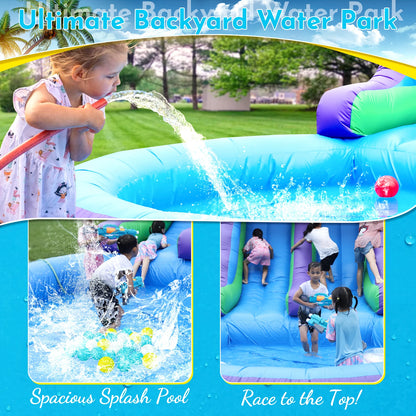 Commercial PVC Double Lane Inflatable Water Slide Adult Kids Outdoor Backyard Rental Inflatable Slide with Pool and Climb,Blower