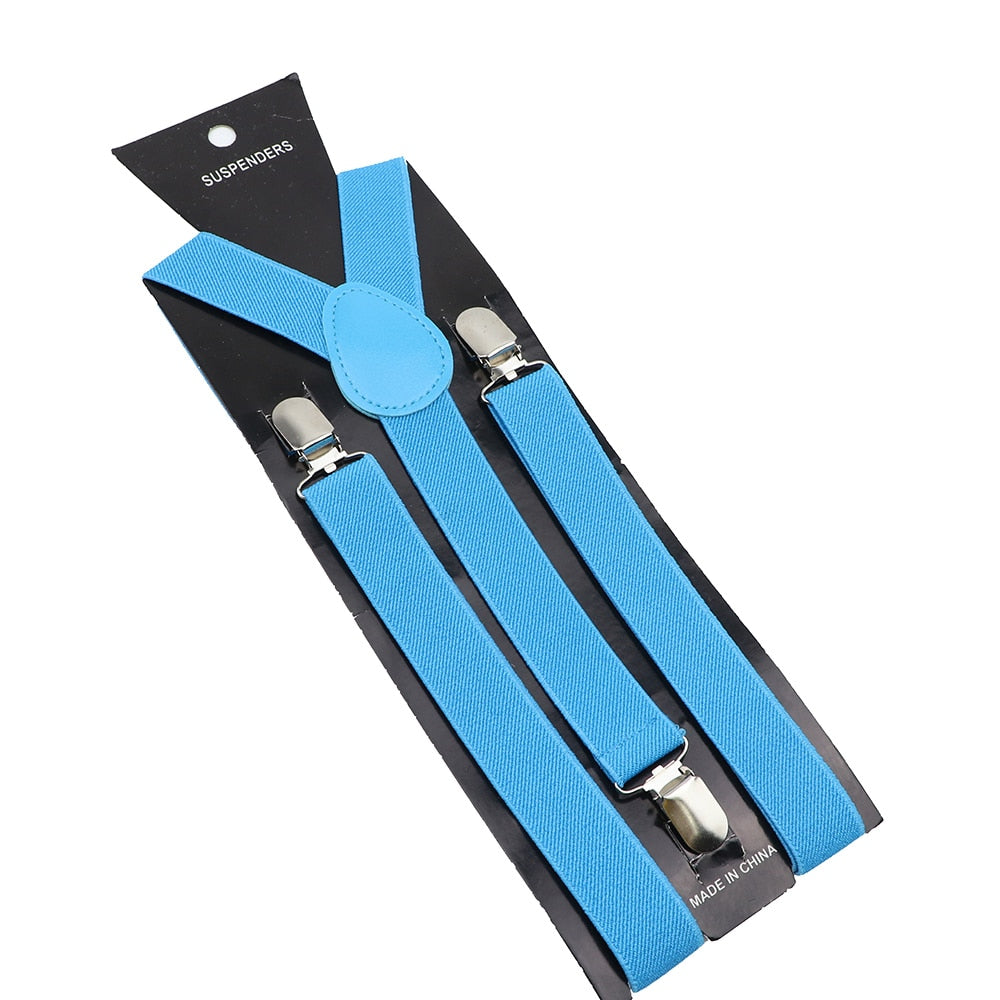 Solid Color Elastic Leather Suspenders Braces Men Women Black Blue Red Adjustable Straps For Wedding Suit Skirt Accessories Gift