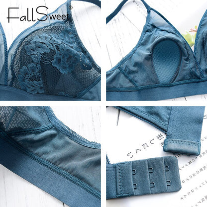 FallSweet Sexy Wireless Bras for Women Ultra Thin Lace Bralette Deep V Plunge Bra - Hiccupzz