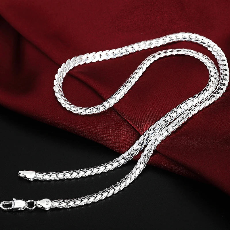 925 Sterling Silver Chain Necklace & Bracelet - 6mm Side Chain, 8-24 Inch, Fashion Jewelry