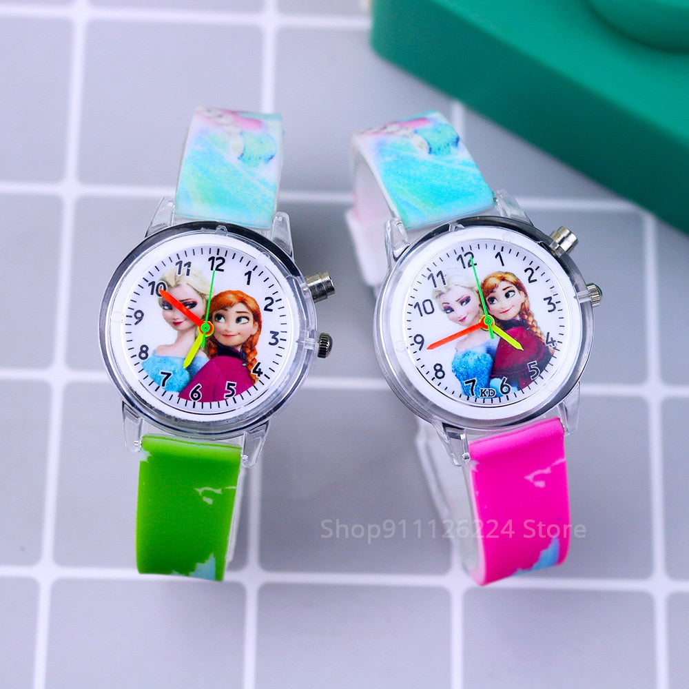 Cartoon Flash Light Girls Watches with Bracelet Silicone Strap