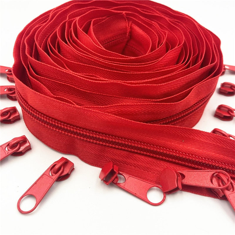 5 Meters (5.4 Yard ) 5 # (20 Colors) Long Nylon Coil Zipper  with 10pcs Zipper Slider for DIY Sewing Clothing Accessories