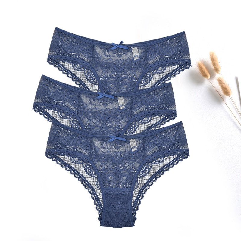 FallSweet  3 pcs / lot  ! Women Panties Sexy Lace Underwear Set  Plus Size Briefs Transparent Lingerie Femme