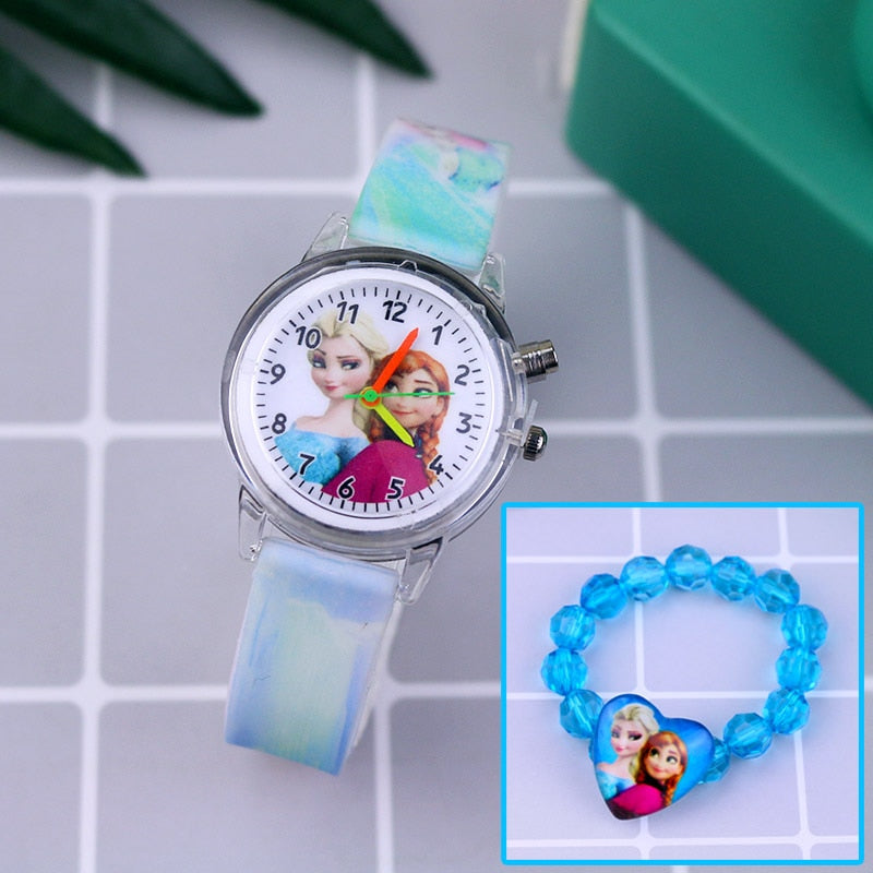 Cartoon Flash Light Girls Watches with Bracelet Silicone Strap