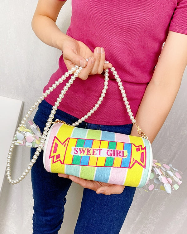 Sweet Candy Design Shoulder Bag Color Stripe Pu Women 2023