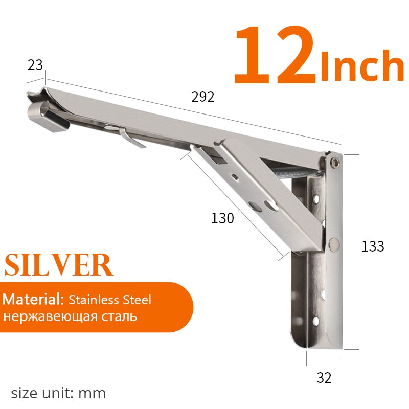 2PCS Stainless Steel Folding Bracket Adjustable Shelf Holder