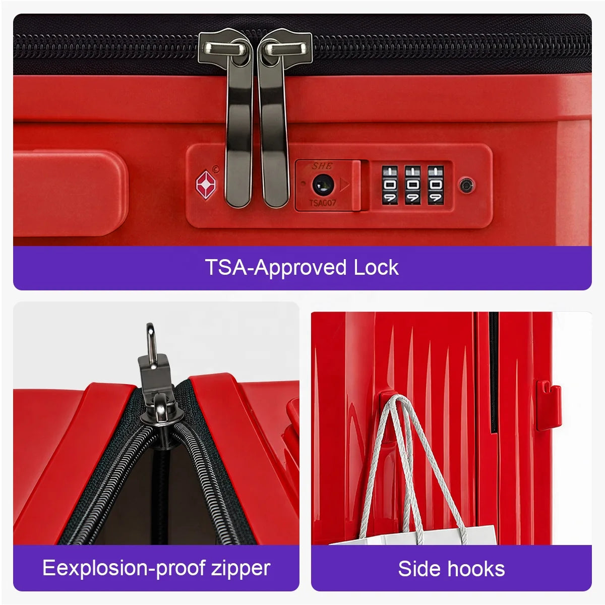 3 Piece Luggage Set 20/24/28 Inch PC Material Suitcase With Wet Dry Separation Anti-Explosion Zipper