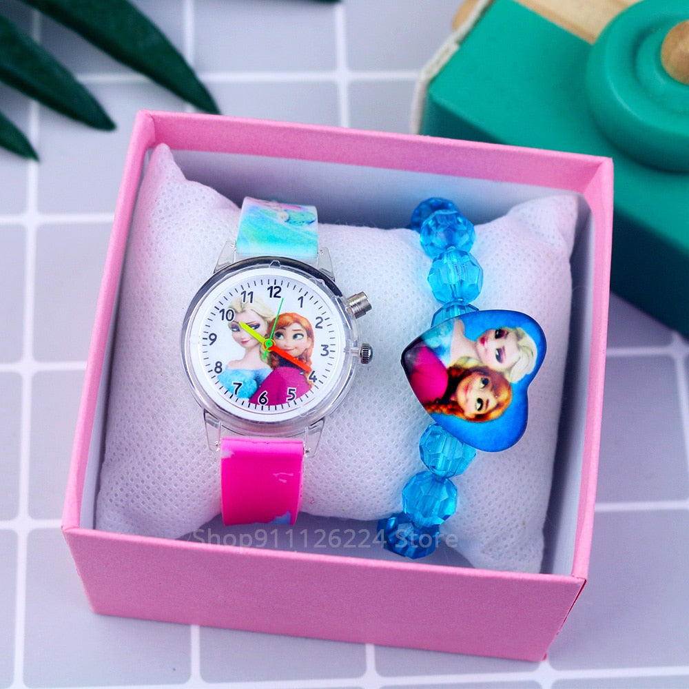 Cartoon Flash Light Girls Watches with Bracelet Silicone Strap