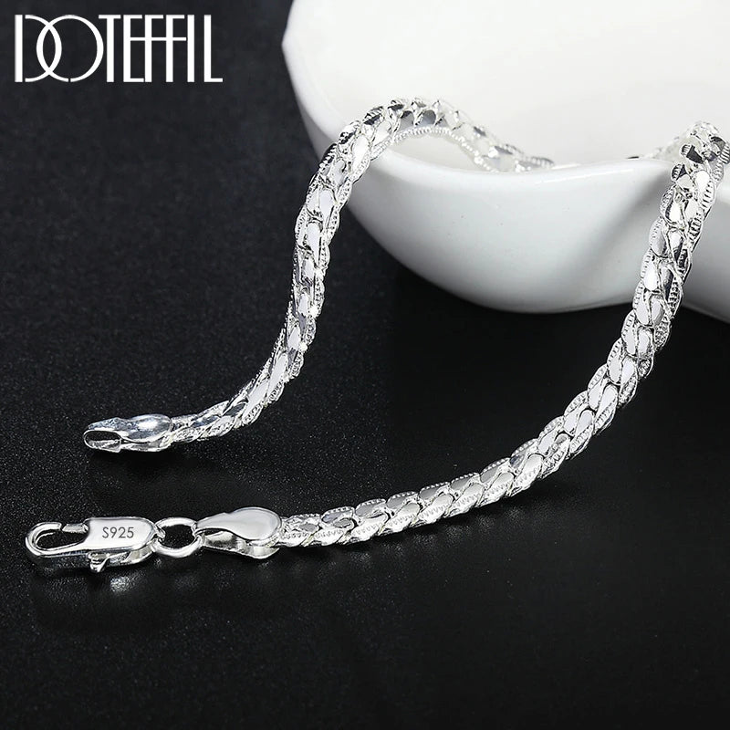 925 Sterling Silver Chain Necklace & Bracelet - 6mm Side Chain, 8-24 Inch, Fashion Jewelry