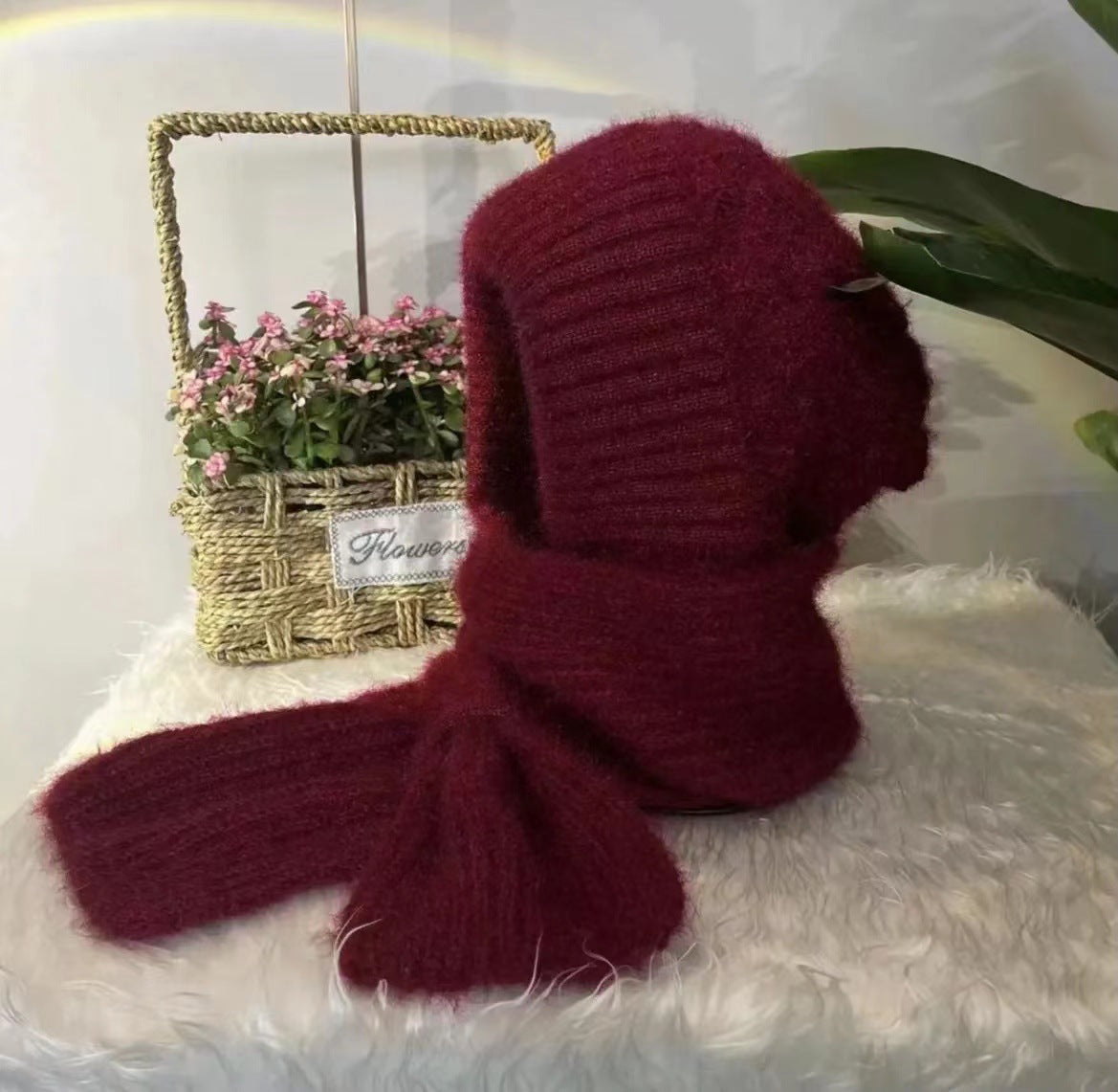 Autumn And Winter Squirrel-velvet Double-layer Knitted One-piece Scarf Hat