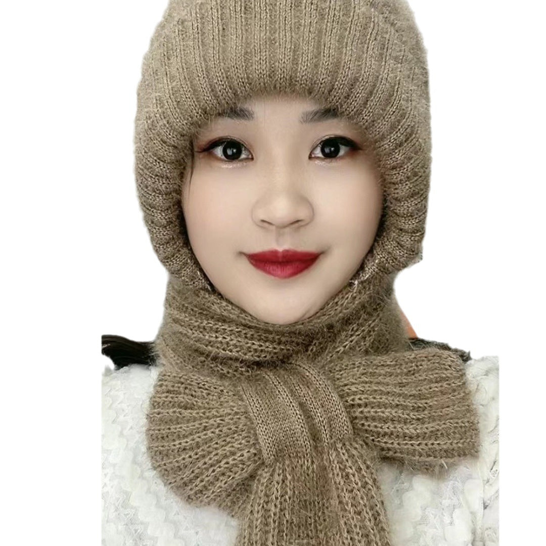 Autumn And Winter Squirrel-velvet Double-layer Knitted One-piece Scarf Hat