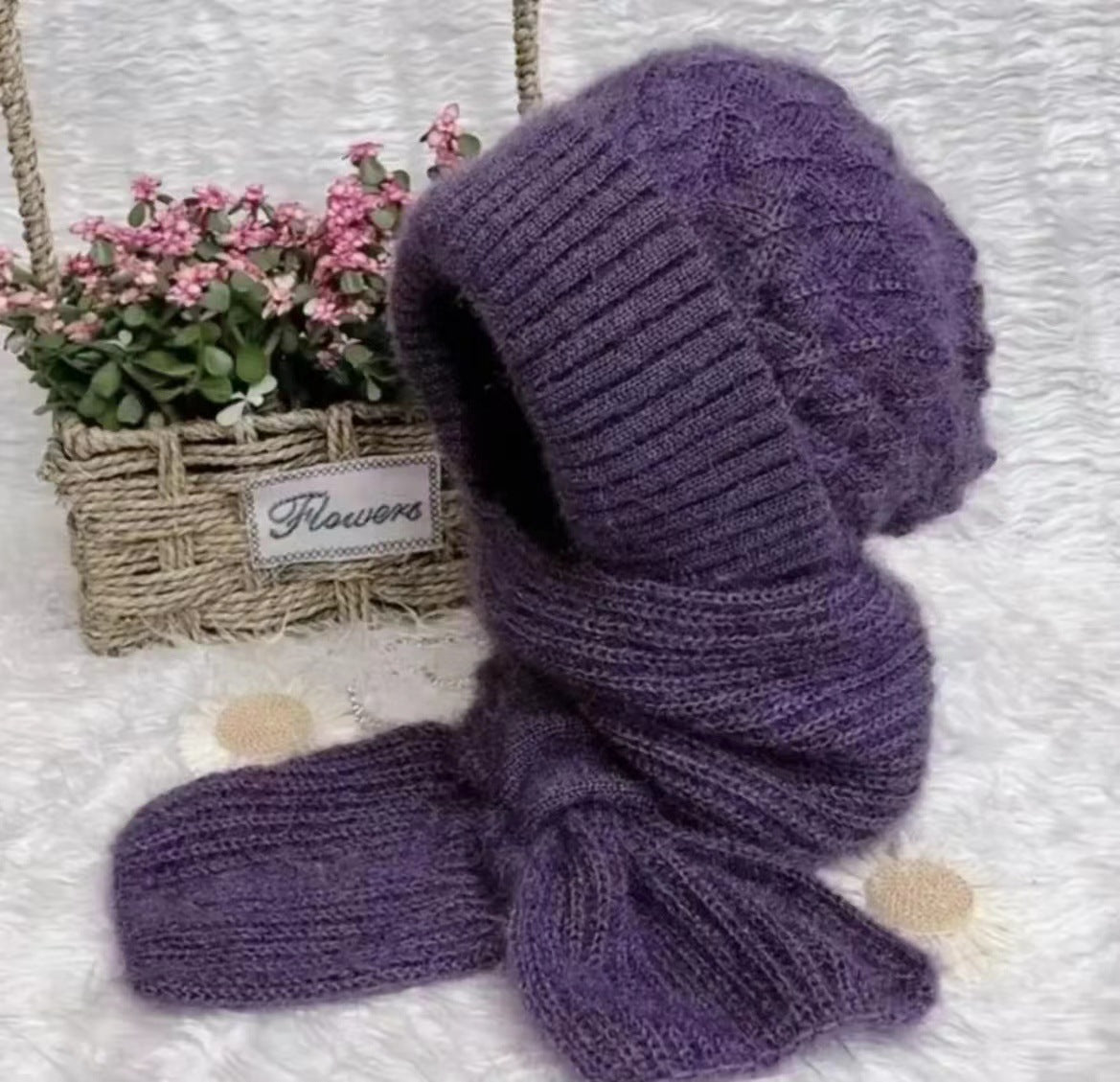 Autumn And Winter Squirrel-velvet Double-layer Knitted One-piece Scarf Hat