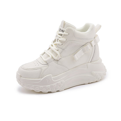 Fashionable All-match Women's Genuine Leather Shoes Muffin Bottom High Top - Hiccupzz