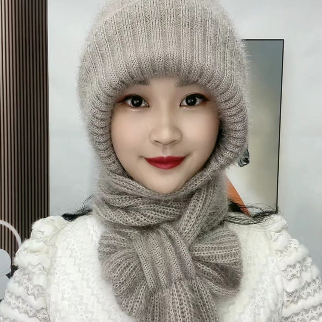 Autumn And Winter Squirrel-velvet Double-layer Knitted One-piece Scarf Hat