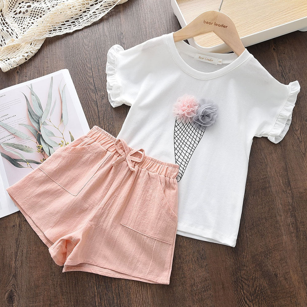 Kids Girls Clothing Sets Summer New Style Brand  Baby Girls Clothes Short Sleeve T-Shirt+Pant Dress 2Pcs Children Clothes Suits