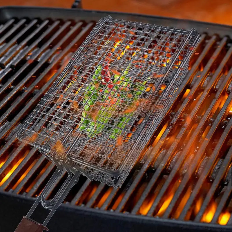 Stainless Steel BBQ Non-Stick Basket Grill Mesh Mat for Meat Vegetable Steak Picnic Party Barbecue