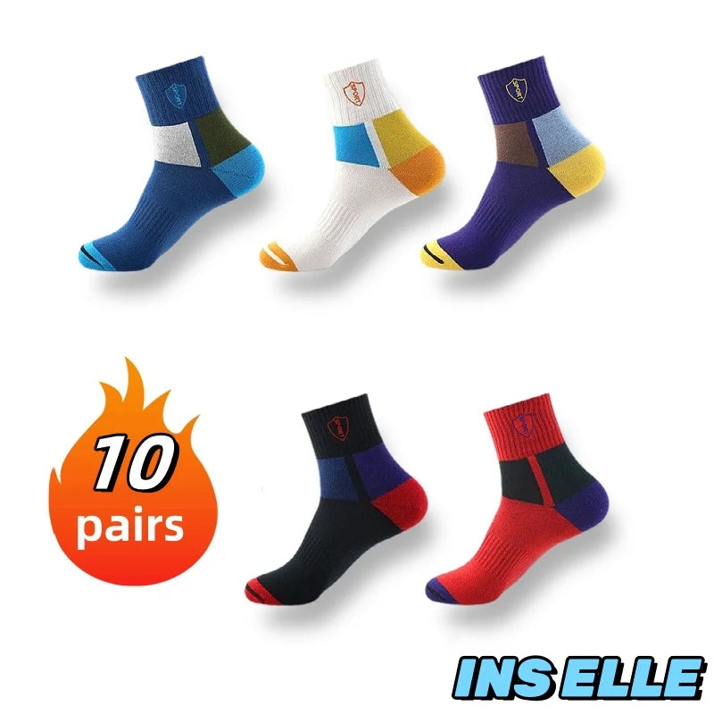 10 Pairs Breathable Cotton Sports Socks - Bamboo Fiber Sweat-Absorbing Deodorant Socks