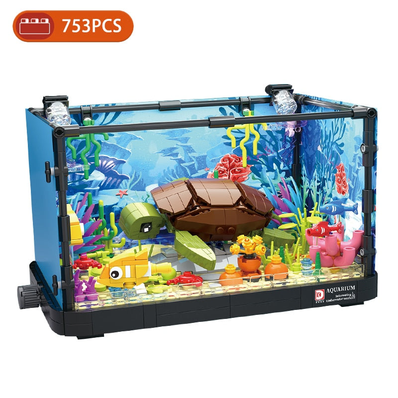 MOC City Creative Idea Ocean Marine Jellyfish Turtle Aquarium Building Blocks Bricks Accessories DIY Toys for children