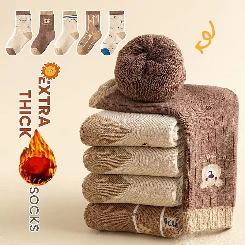 5 Pairs Winter Baby Socks - Warm Cotton Cartoon Socks for Kids, Thicken Socks for Girls and Boys