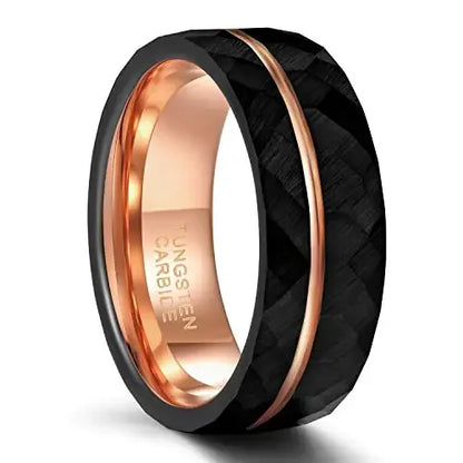 Tigrade 4mm 6mm 8mm Black Tungsten Rings for Men Women Thin Rose Gold Groove Hammered Wedding Band Ring Comfort Fit Size 5-14 - Hiccupzz