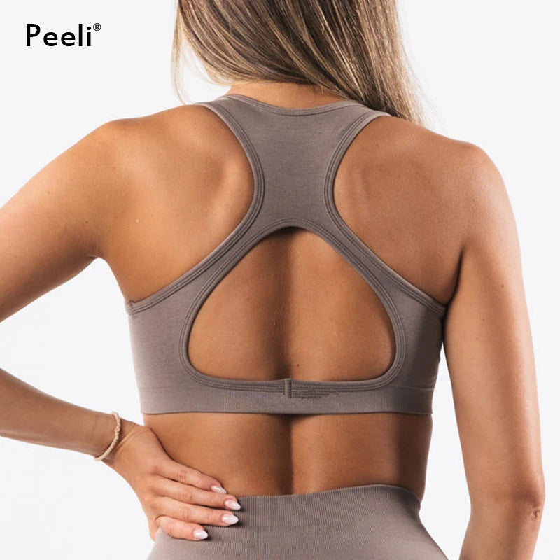 Medium Impact Seamless Sports Bra Inner Padded Yoga Bras Backless Sports Bras Push Up Gym Top Workout Bralette Women Clothing