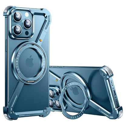 Eary Z Shape Frameless Phone Case for iPhone15 Pro Max/Plus/Pro/ 15 Magsafe Metal Cover Magnetic Bumper 360° Rotation with Stand - Hiccupzz