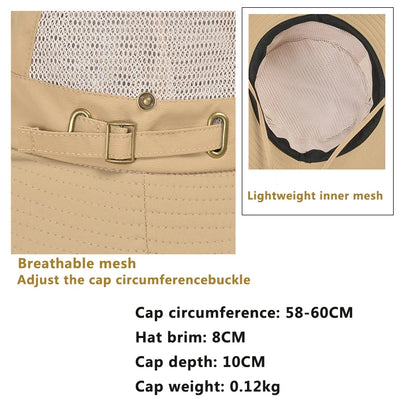 Men's Cap Breathable Mesh Solid Color Bucket Hat for Fishing, Camping & Hiking Anti-UV Sun Hat Wide Brim Fisherman Hat - Hiccupzz