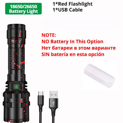 ZK40 50000000LM High Power XHP220 Powerful LED Flashlight Tactical Military Torch  USB Camping Lanterna Waterproof Self Defence - Hiccupzz