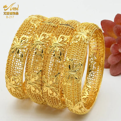 Dubai 24K Gold Color Bracelets for Women - Luxury Designer Indian Bangles, African Arabic Wedding Bridal Jewelry - Hiccupzz