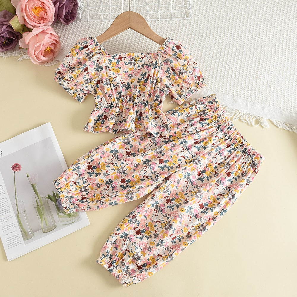 Kids Girls Clothing Sets Summer New Style Brand  Baby Girls Clothes Short Sleeve T-Shirt+Pant Dress 2Pcs Children Clothes Suits