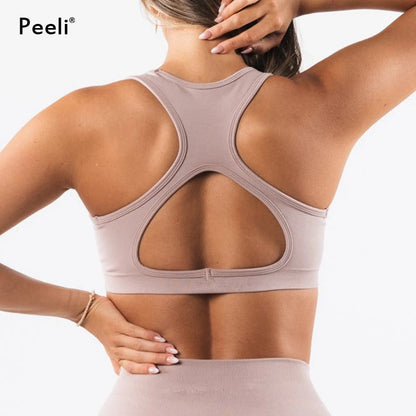 Medium Impact Seamless Sports Bra Inner Padded Yoga Bras Backless Sports Bras Push Up Gym Top Workout Bralette Women Clothing - Hiccupzz