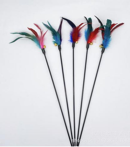 Funny Kitten Cat Teaser Interactive Toy Rod with Bell and Feather Toys for Cats Teaser Interactive Toy Rod Pet Cats Toys Stick - Hiccupzz